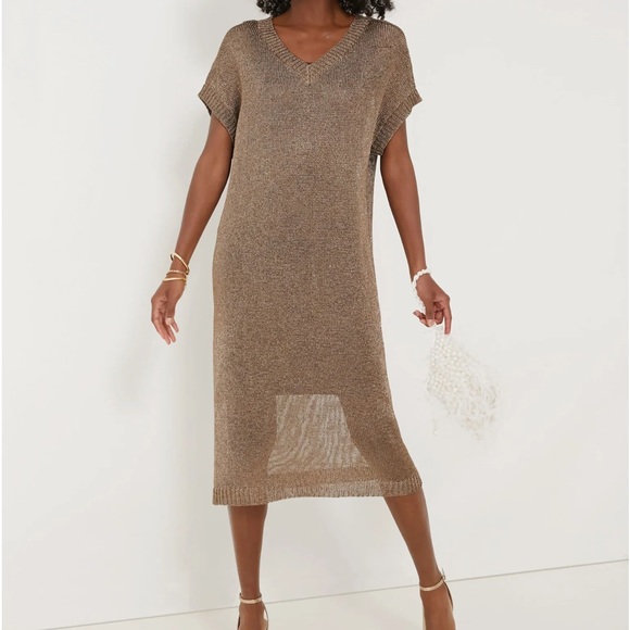 Bronze Metallic Knit Indie Dress - Picture 2 of 9